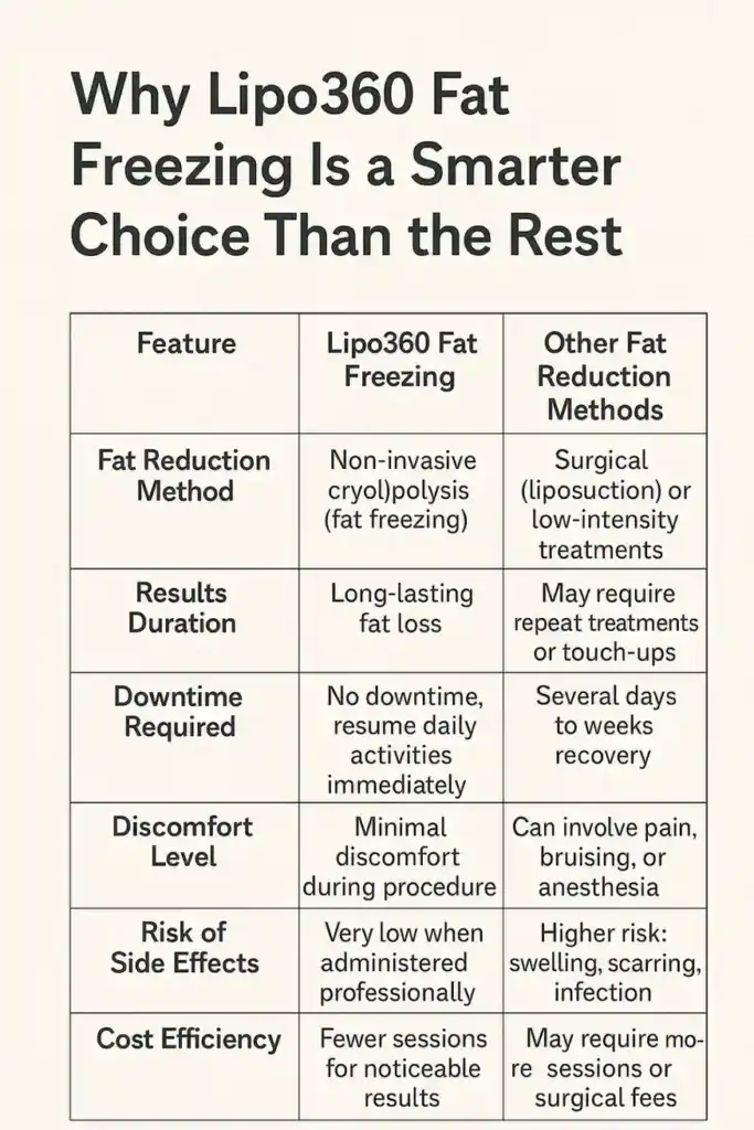 Is it possible to permanently freeze fat cells? 2 Table showing benefits of fat freezing to remove fat cells Northwood from Lipo 360