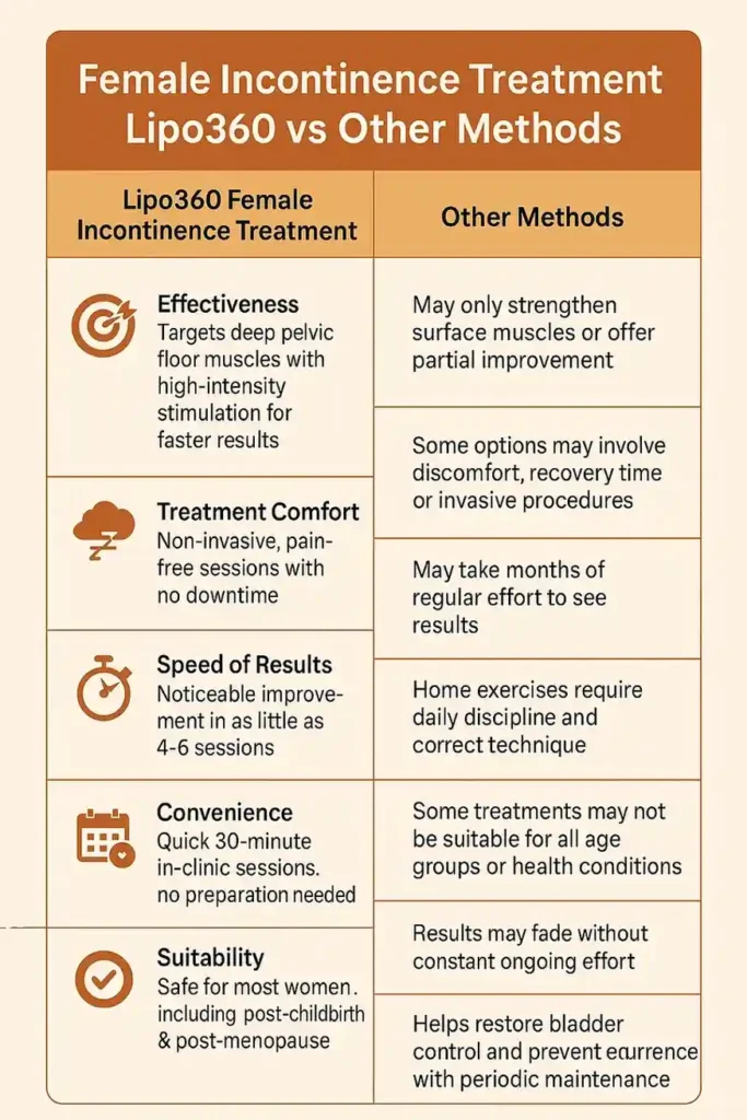 Comprehensive Guide To Female Incontinence Treatment Options 1 Table showing benefits of incontinence treatment Northwood